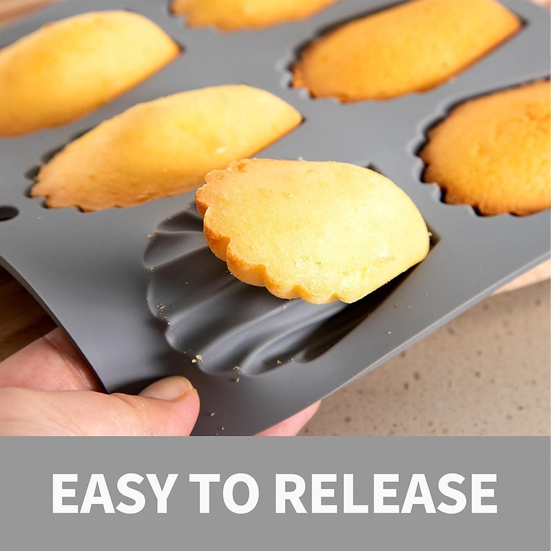BIGOWL 4 Pack Madeleine Pans for Baking, 6 Cavity Shell Shape Baking Mold Nonstick Cookie Cake Pan for Oven (Grey) - Image 5